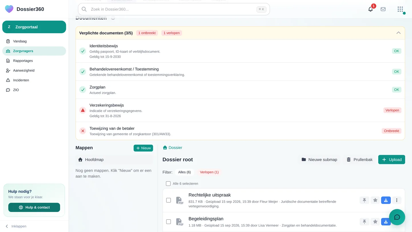 De checklist Verplichte documenten met een ontbrekend en een verlopen document