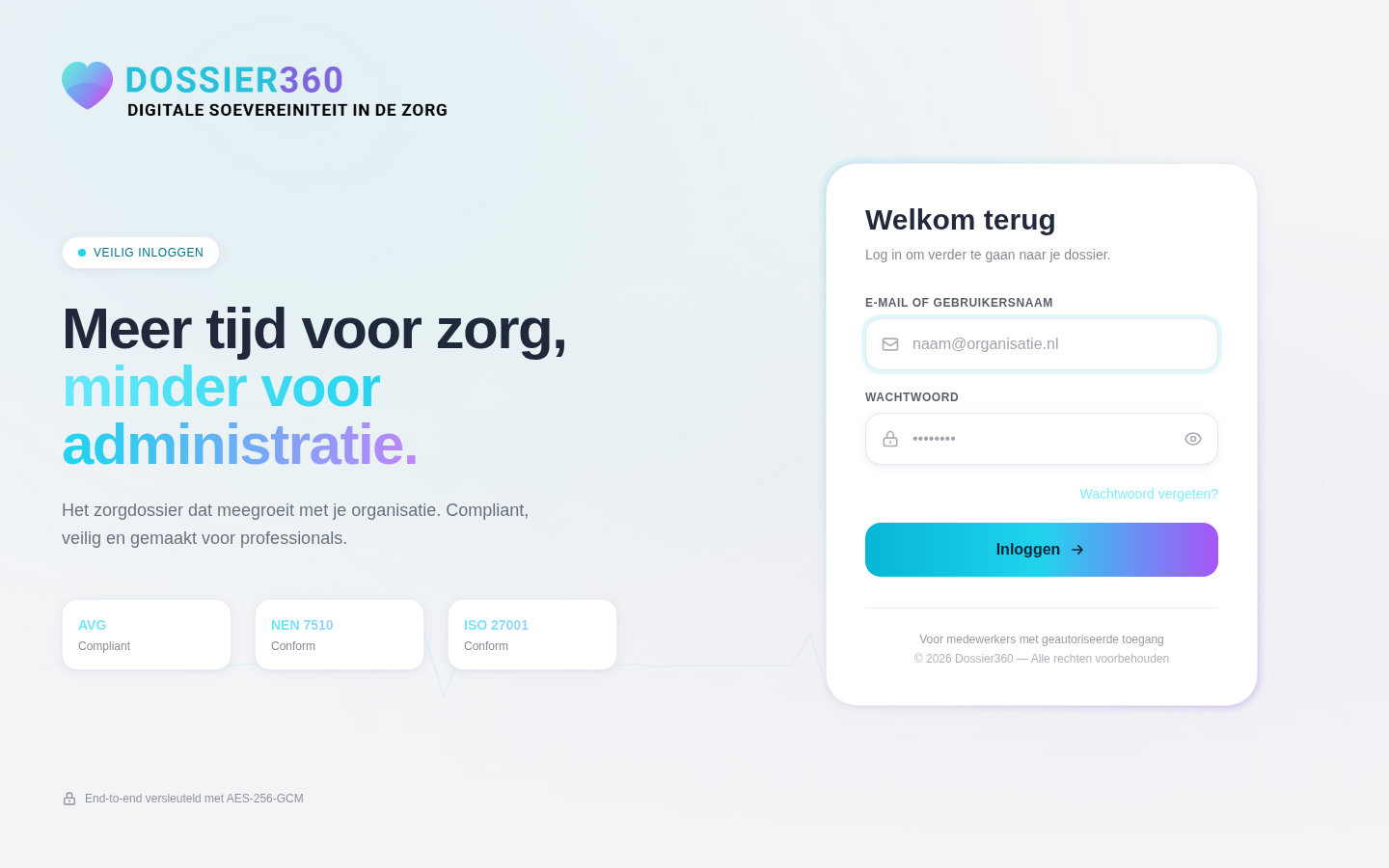De inlogpagina van Dossier360