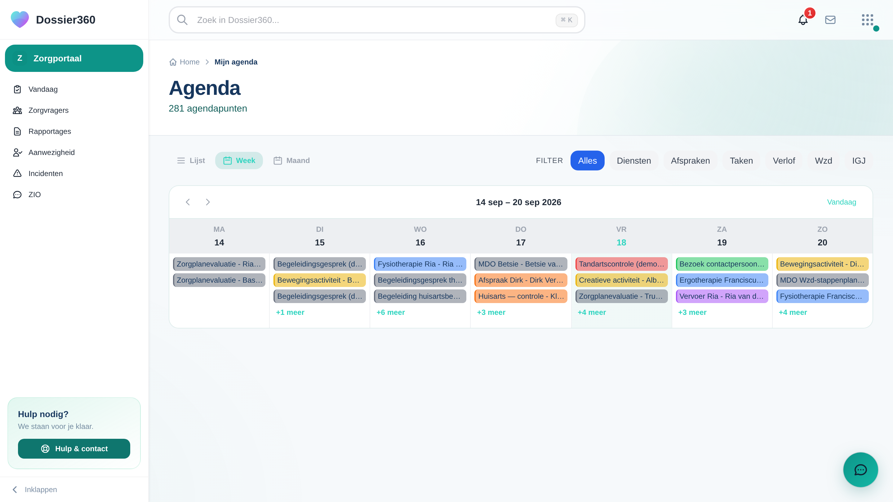 Screenshot van Agenda in Dossier360