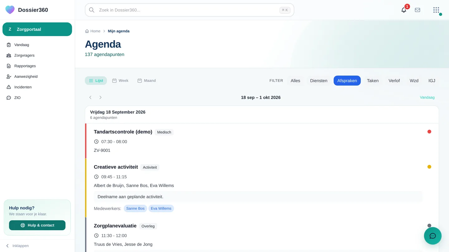 De lijstweergave van de agenda