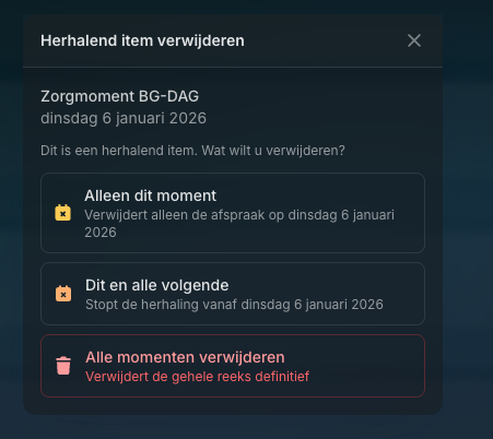 Herhalend item verwijderen opties in Dossier360