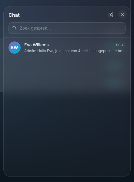 Chat overzicht met gesprekken in Dossier360