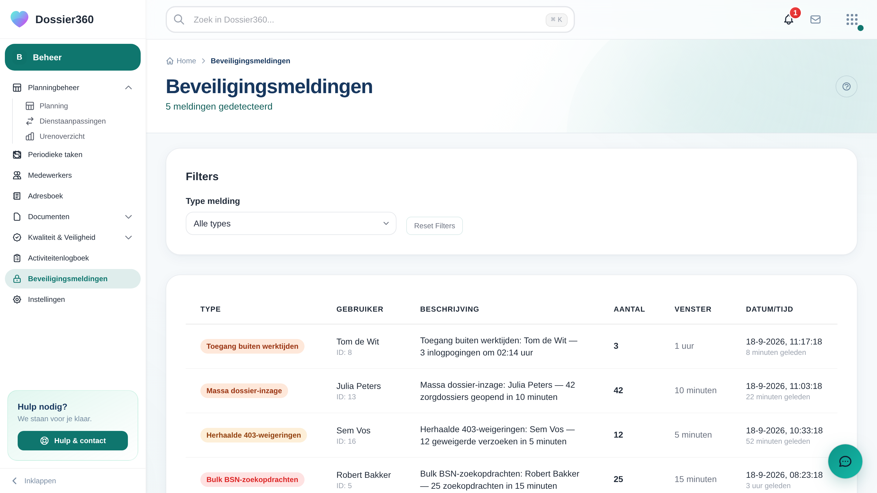 Screenshot van Data-encryptie in Dossier360