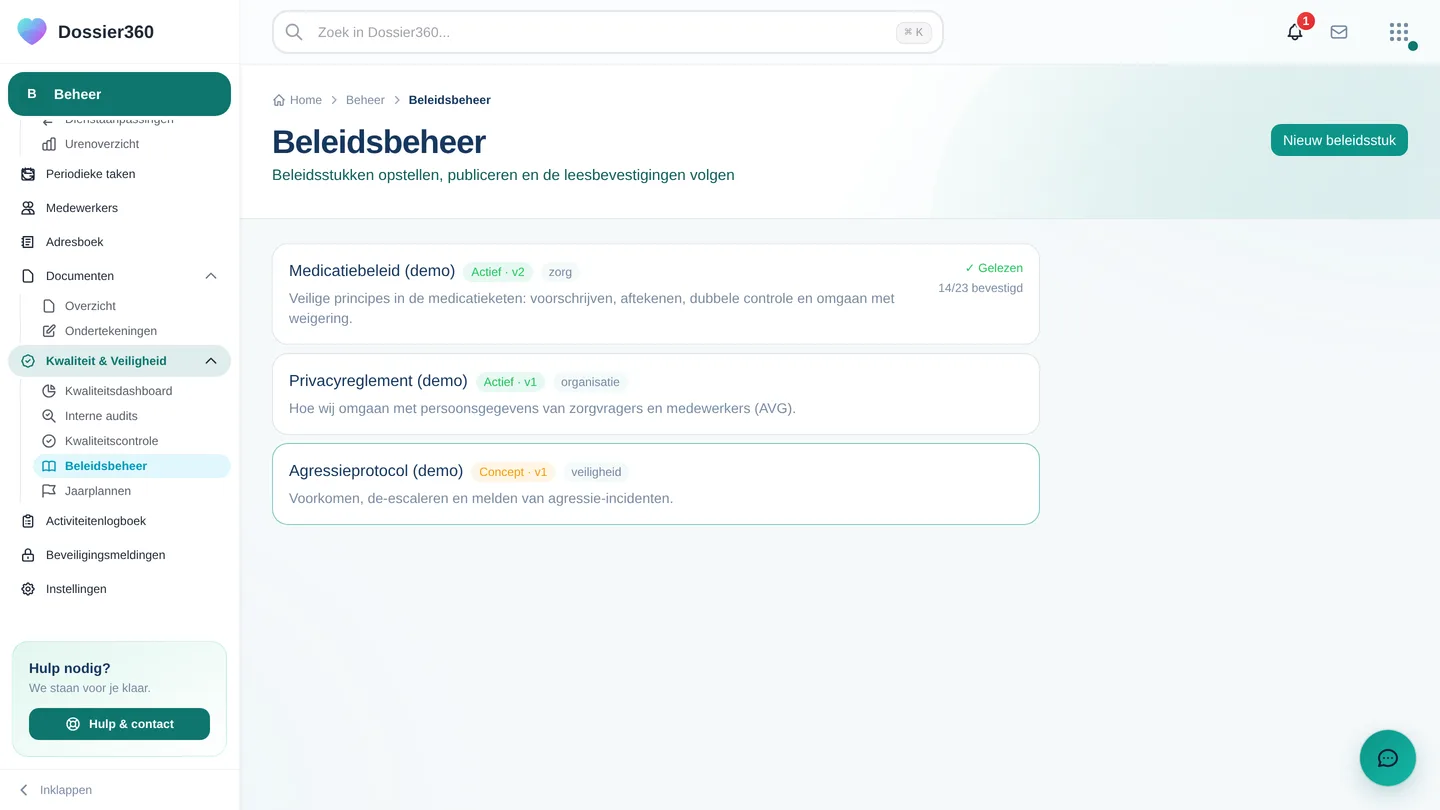 Beleidsbeheer met leesstatus