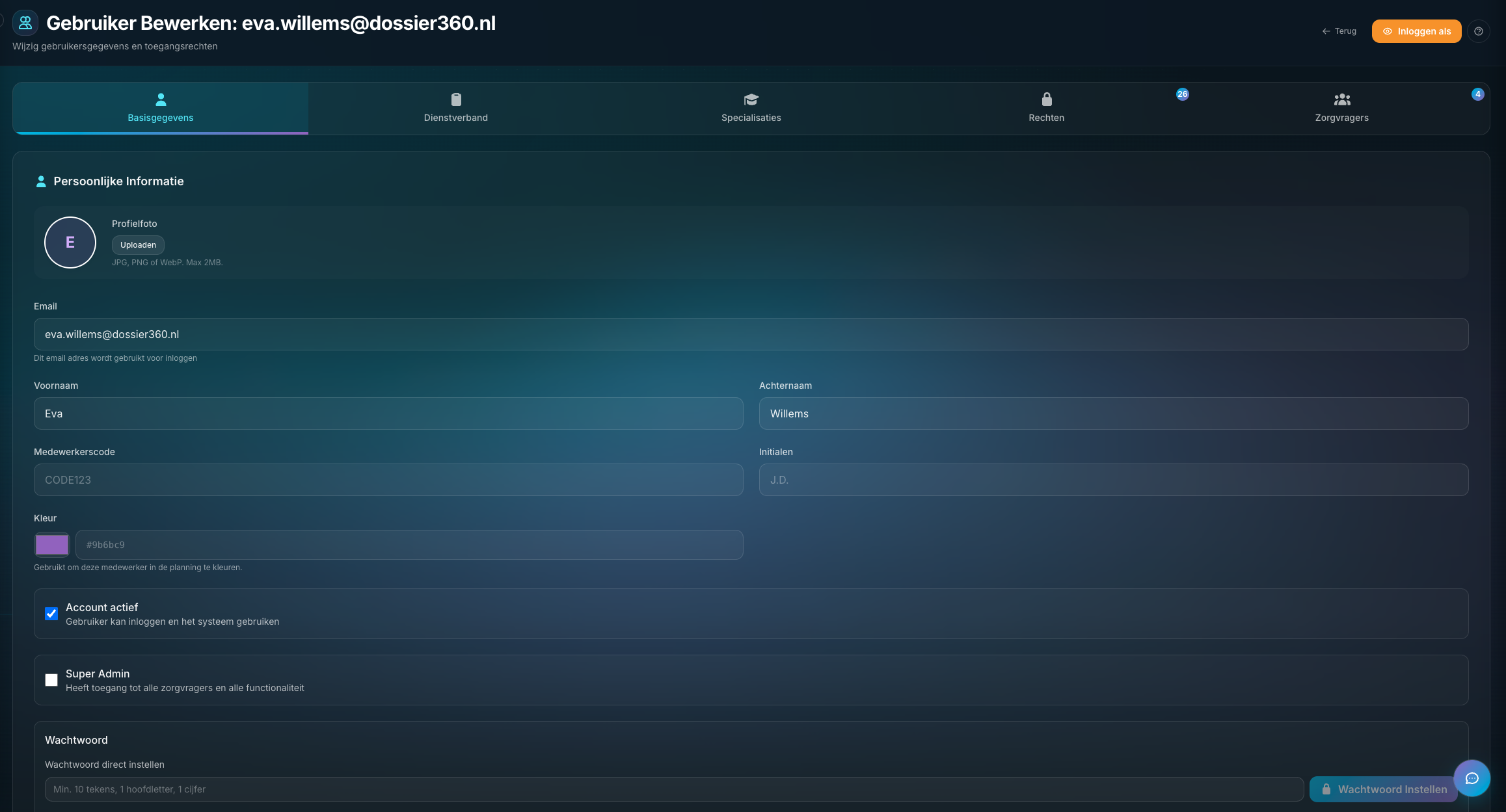 Medewerkers screenshot