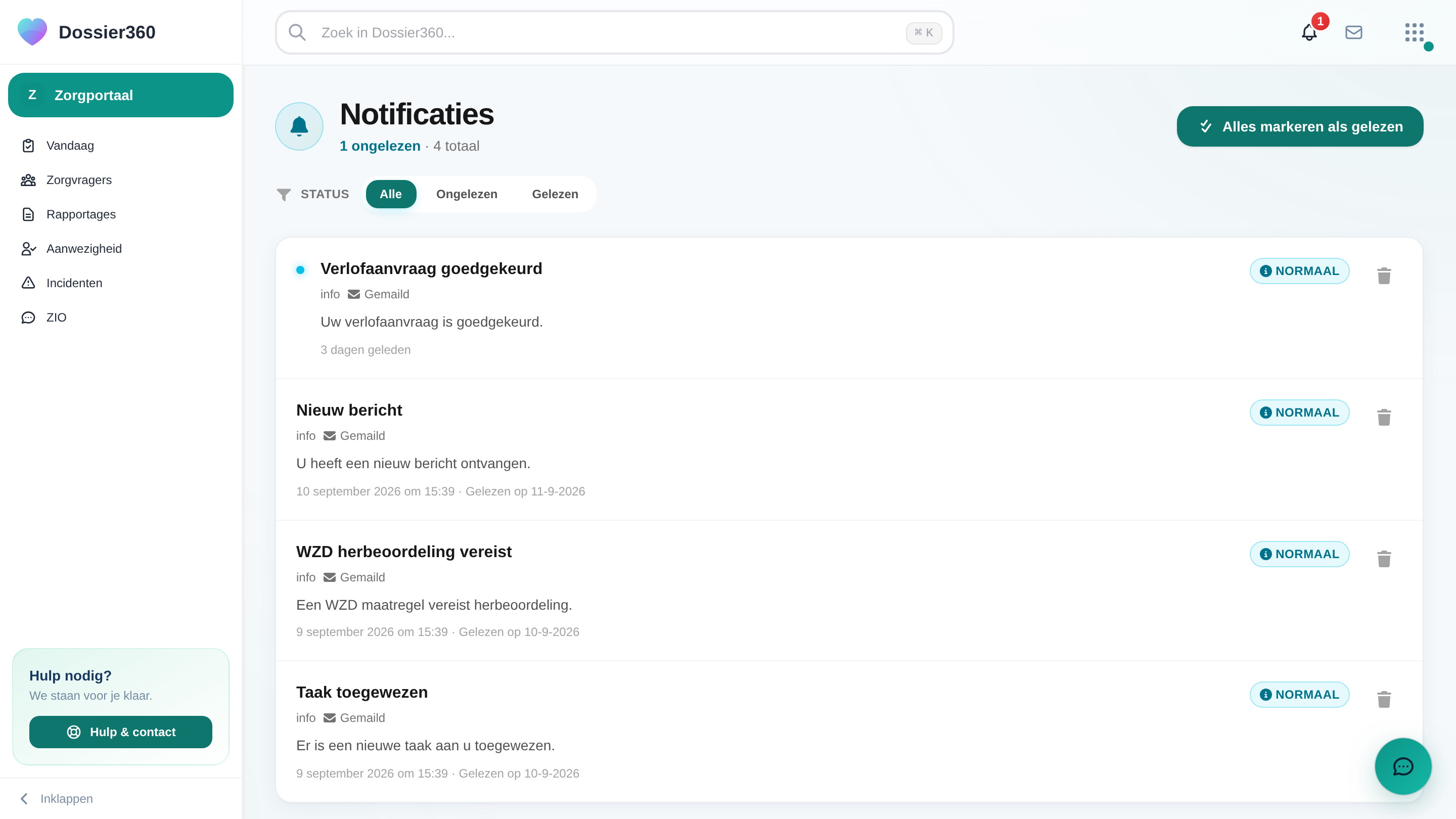 Screenshot van Notificaties in Dossier360