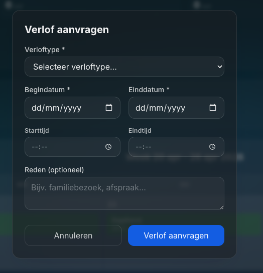 Verlof aanvragen formulier in Dossier360