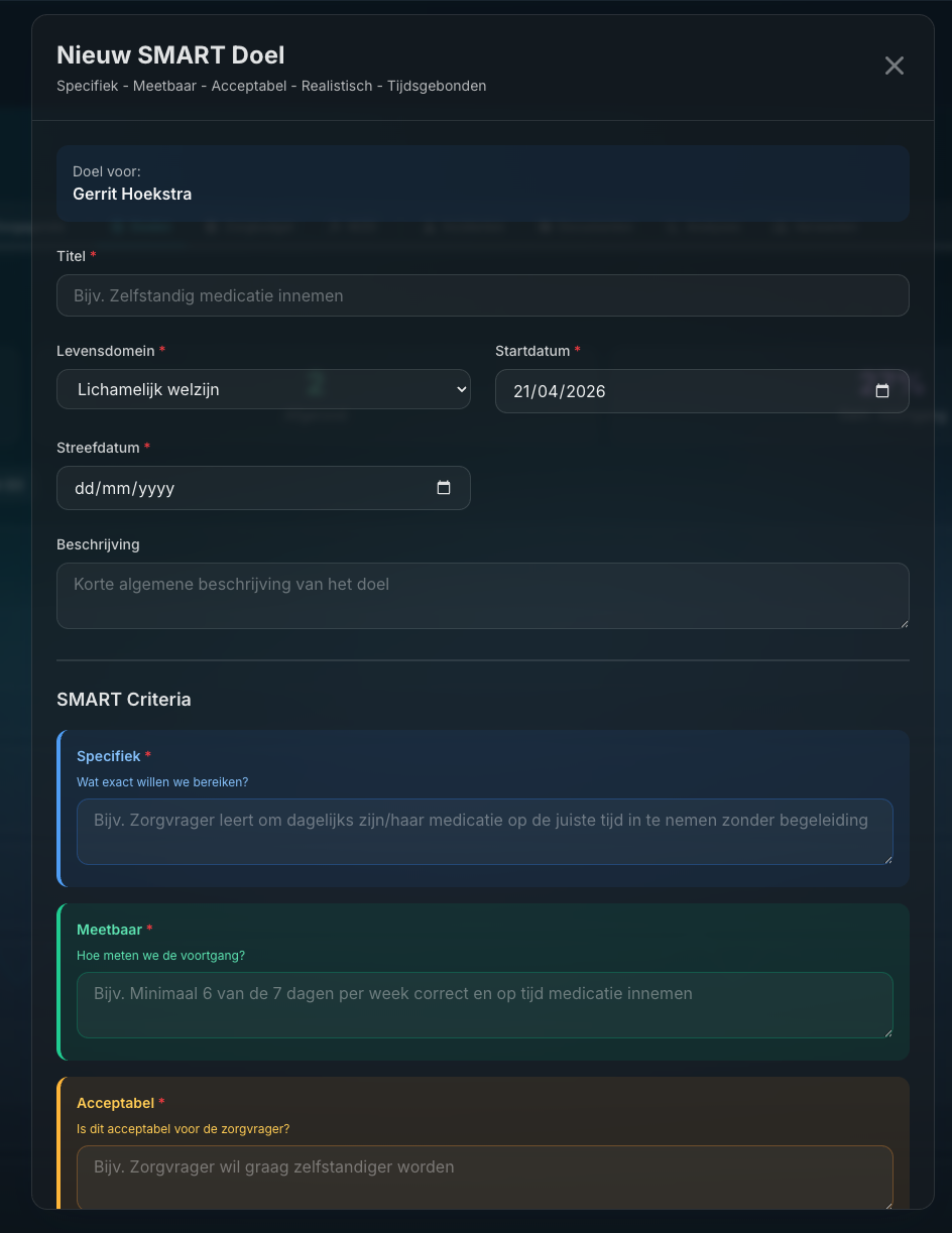 Nieuw SMART-doel aanmaken met criteria in Dossier360