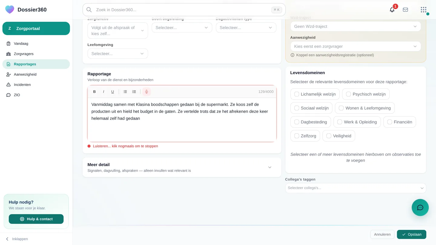 De microfoon actief in een rapportage