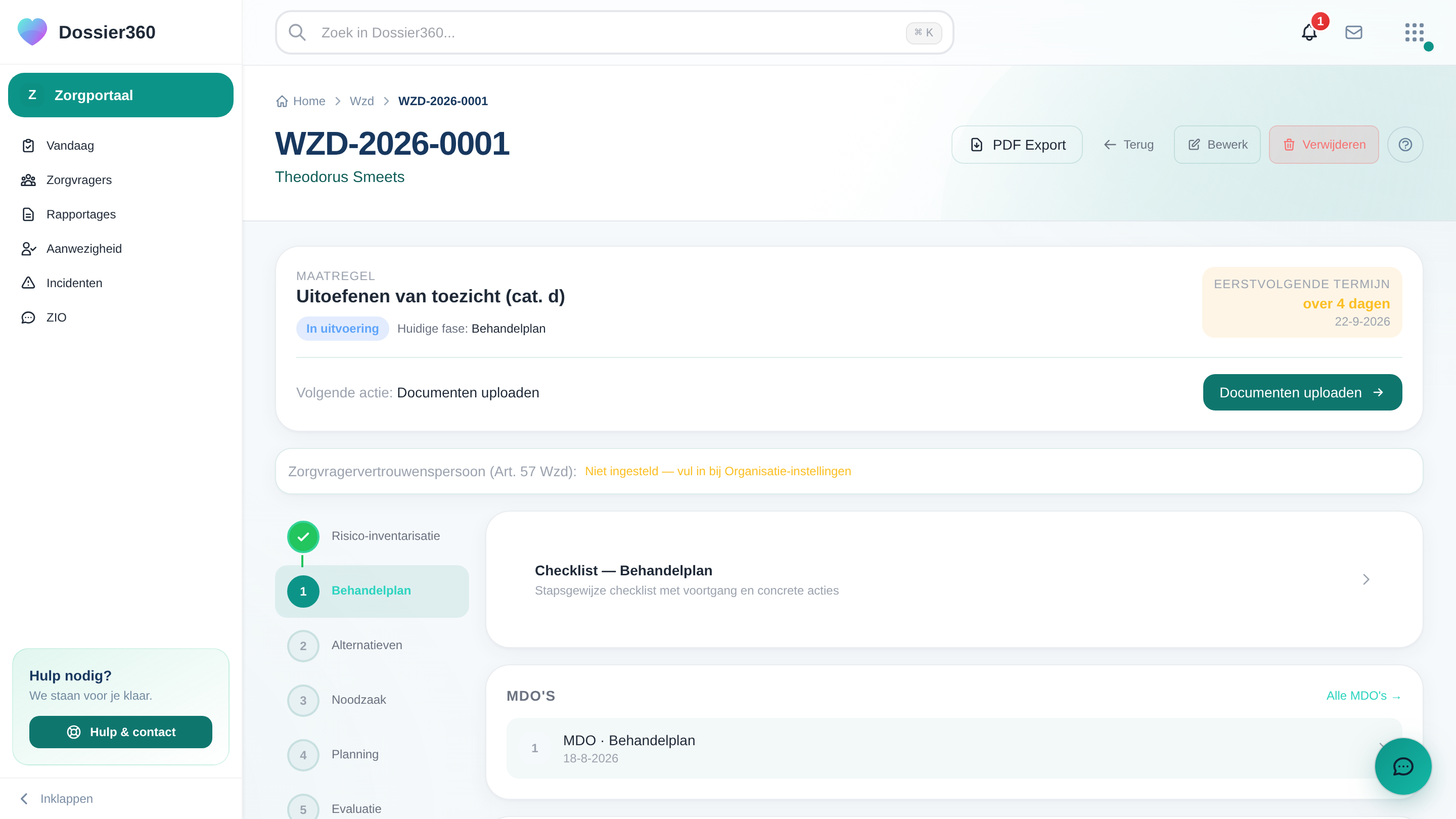 Screenshot van Wzd-module in Dossier360
