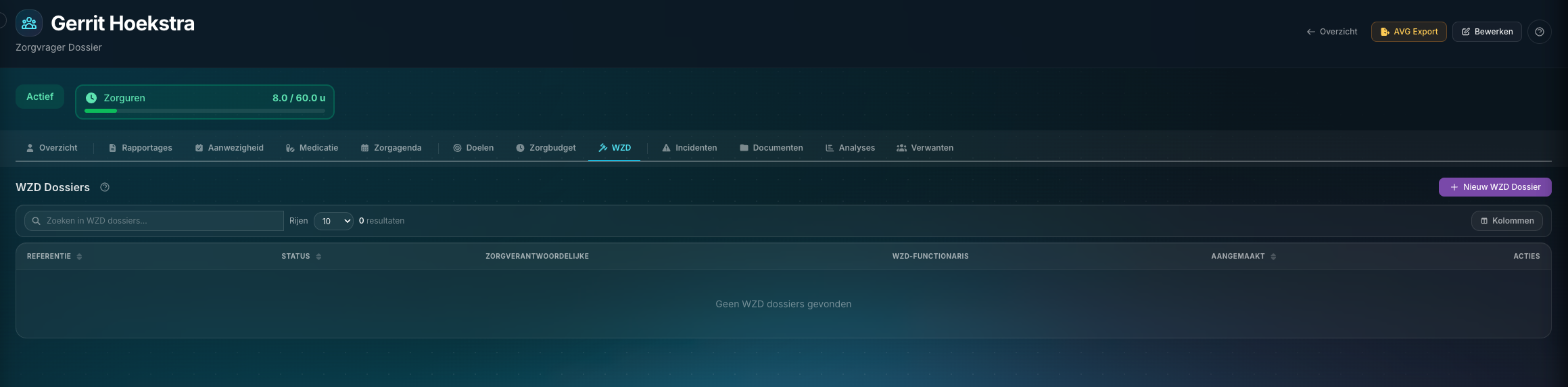 WZD-dossiers per zorgvrager in Dossier360